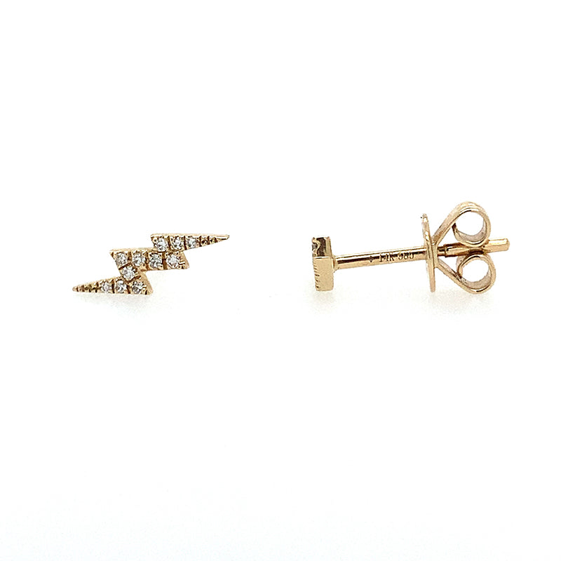 14k Lightning Bolt Studs -YG White Diamonds **