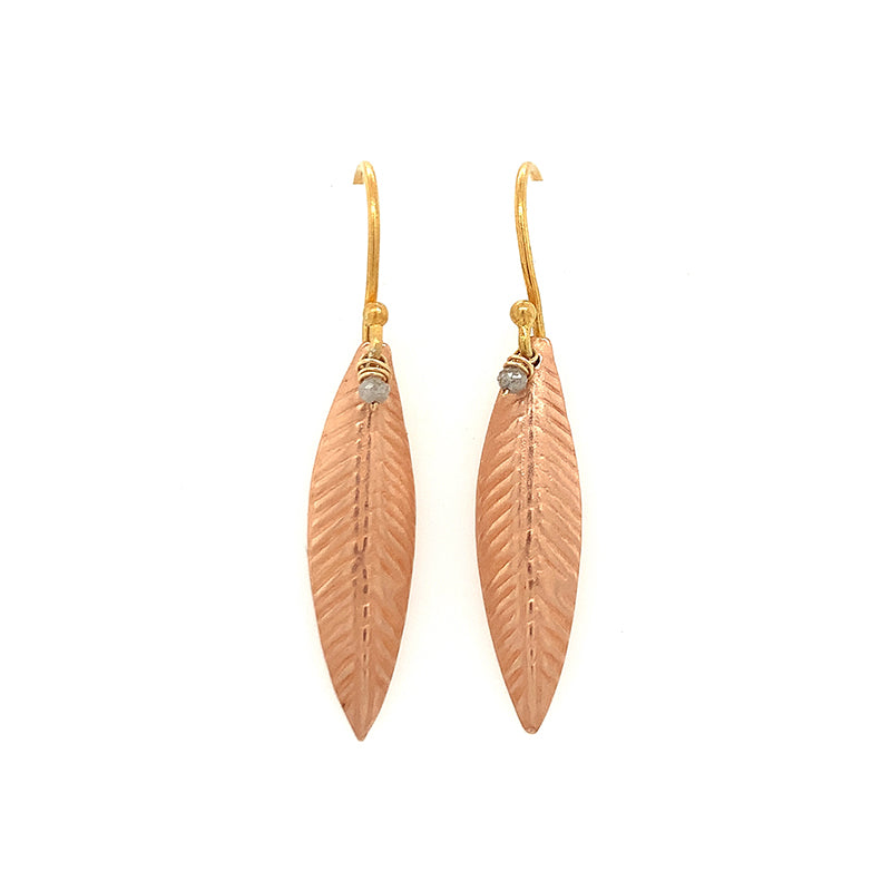Rose Gold Leaves Grey Diamond Earrings