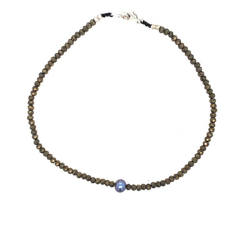 Pyrite + Grey Pearl Bracelet