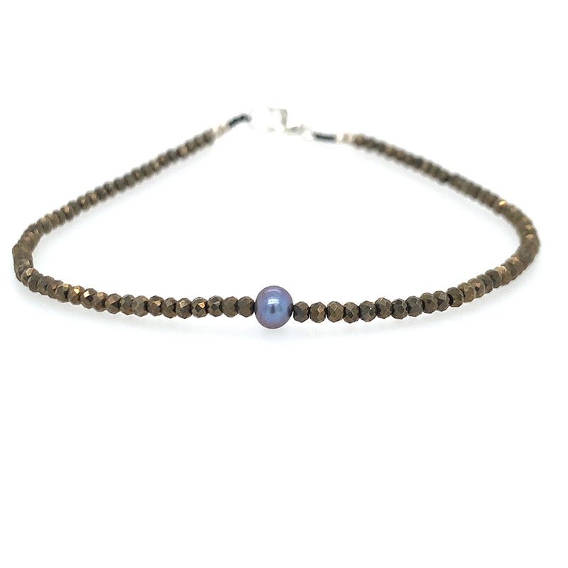 Pyrite + Grey Pearl Strand Bracelet