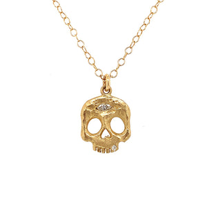 14K Skull With Diamond 3rd Eye Necklace