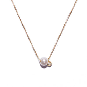Simple Dainty Pearl + Diamond Necklace