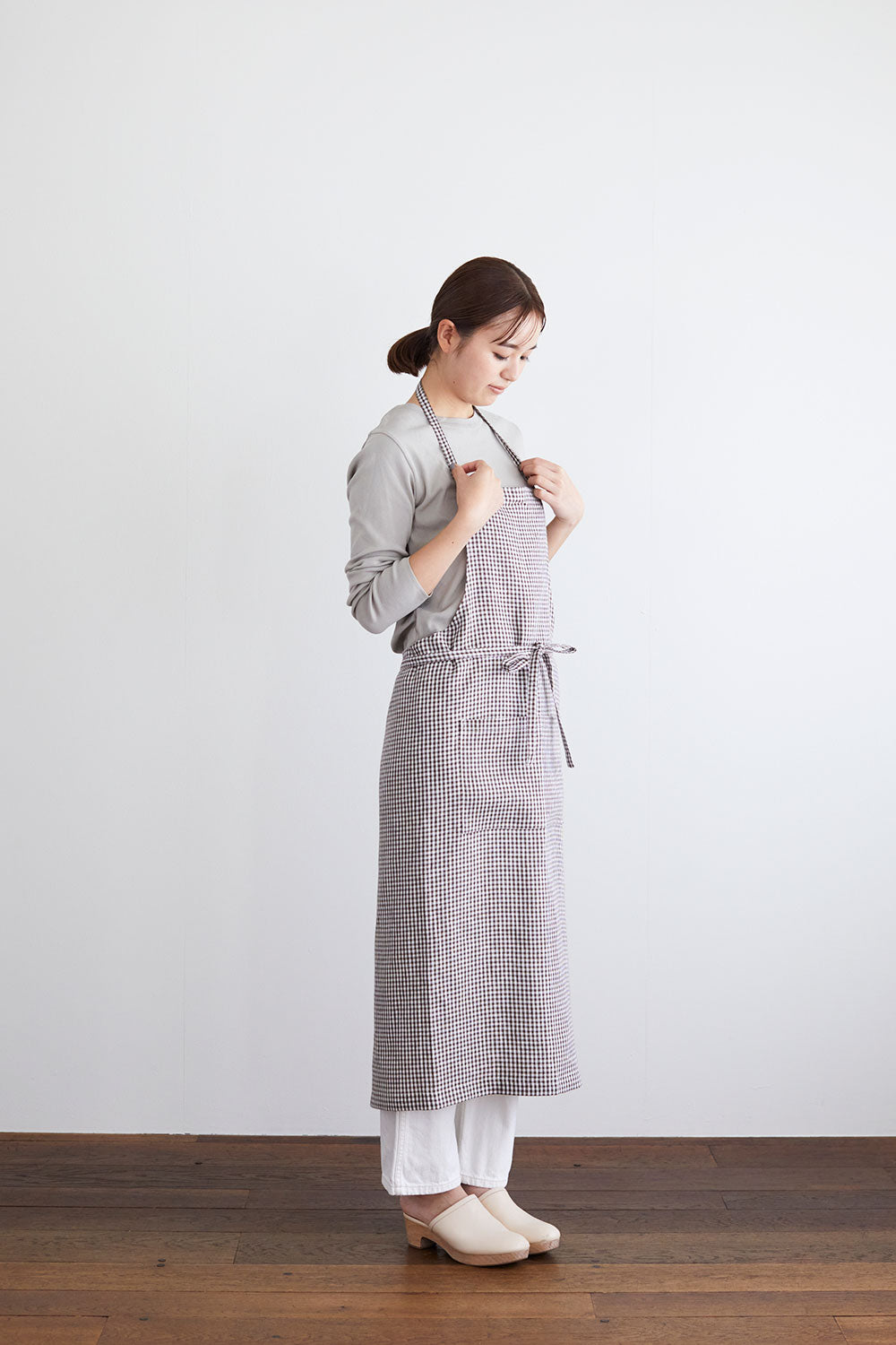 Linen Full Apron - Brown Check