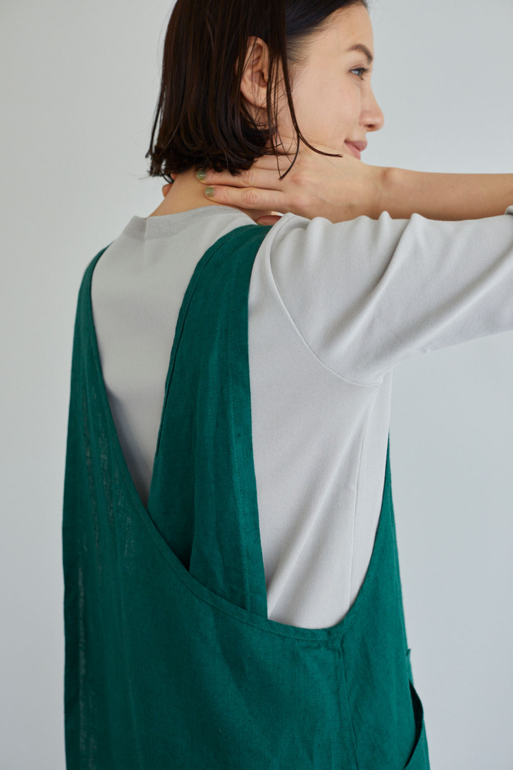 Linen Over Dress Apron (Vert Green)