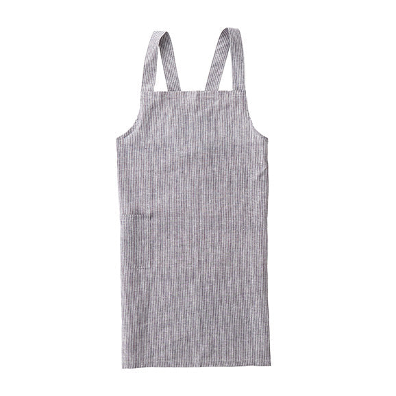 Crossback Linen Apron (White + Grey Stripe)