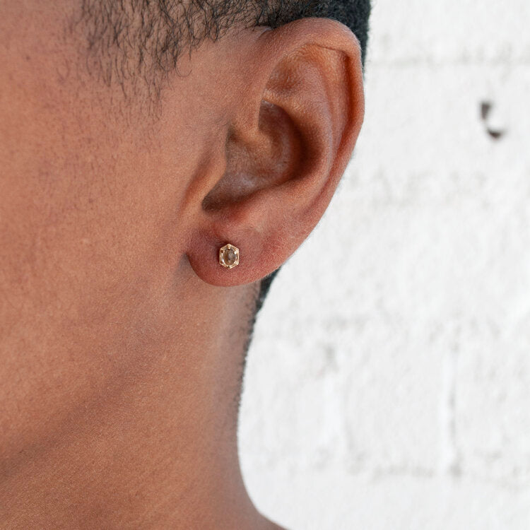 14k Champagne Quartz Hex Studs - KESTREL