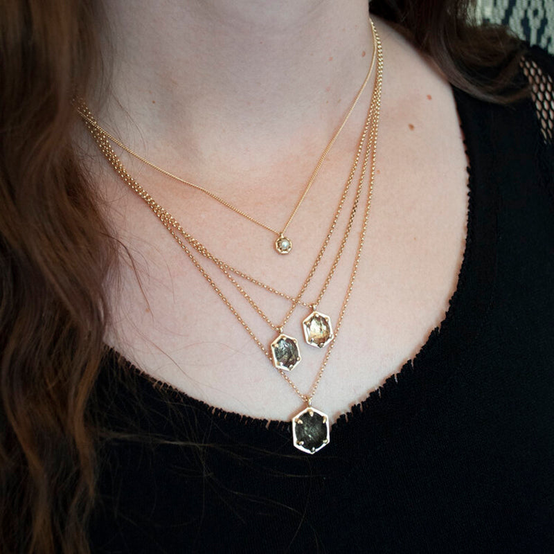 14k YG Hexagon Black Rutilated Quartz Necklace