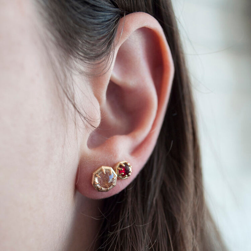 14K Octagon Studs - Ruby