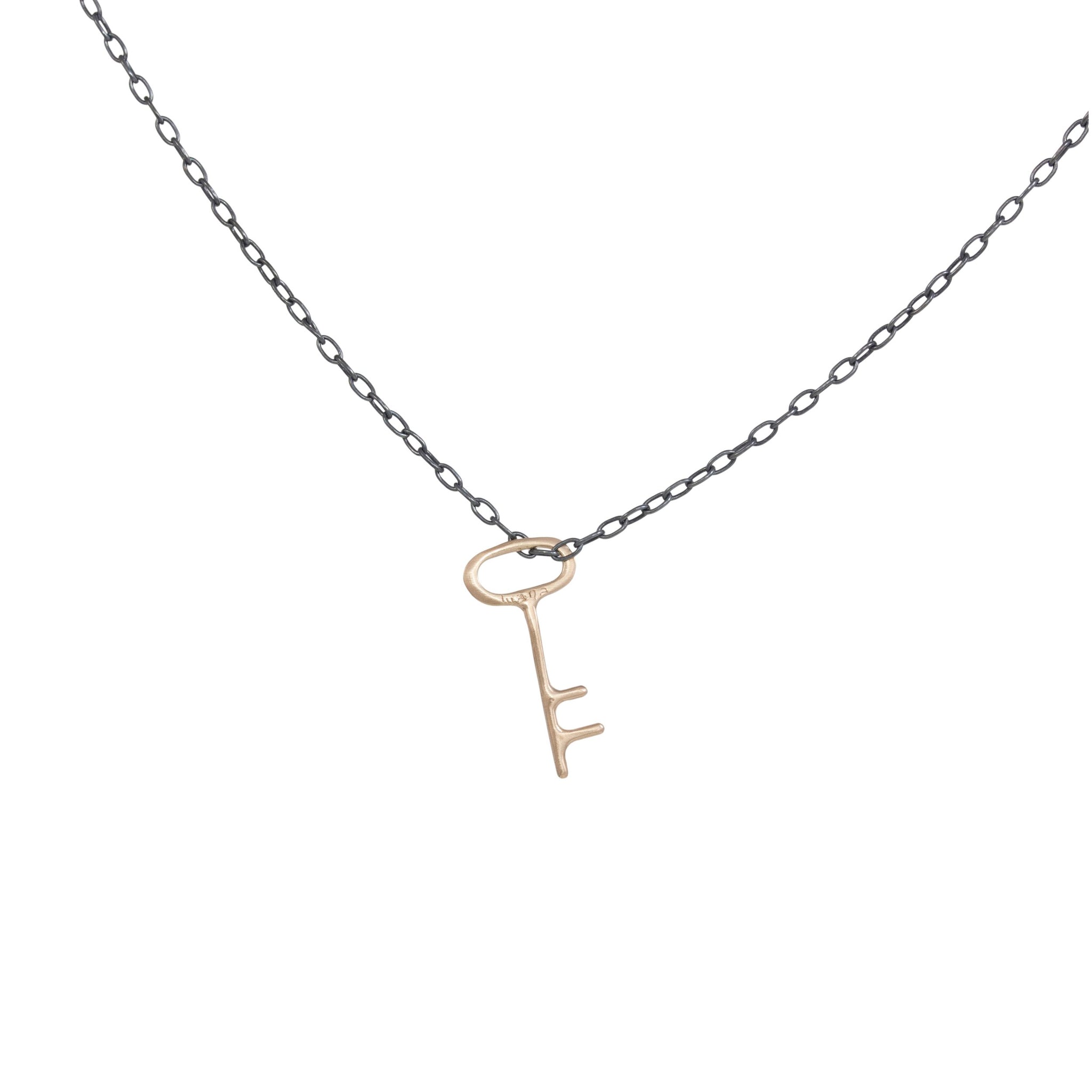 14K Yellow Gold Square Key Necklace, Gold Key Necklace, Tiny Key Necklace , Layering Gold Necklace