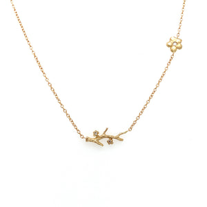 14k Tiny Branch w/ Flower Necklace