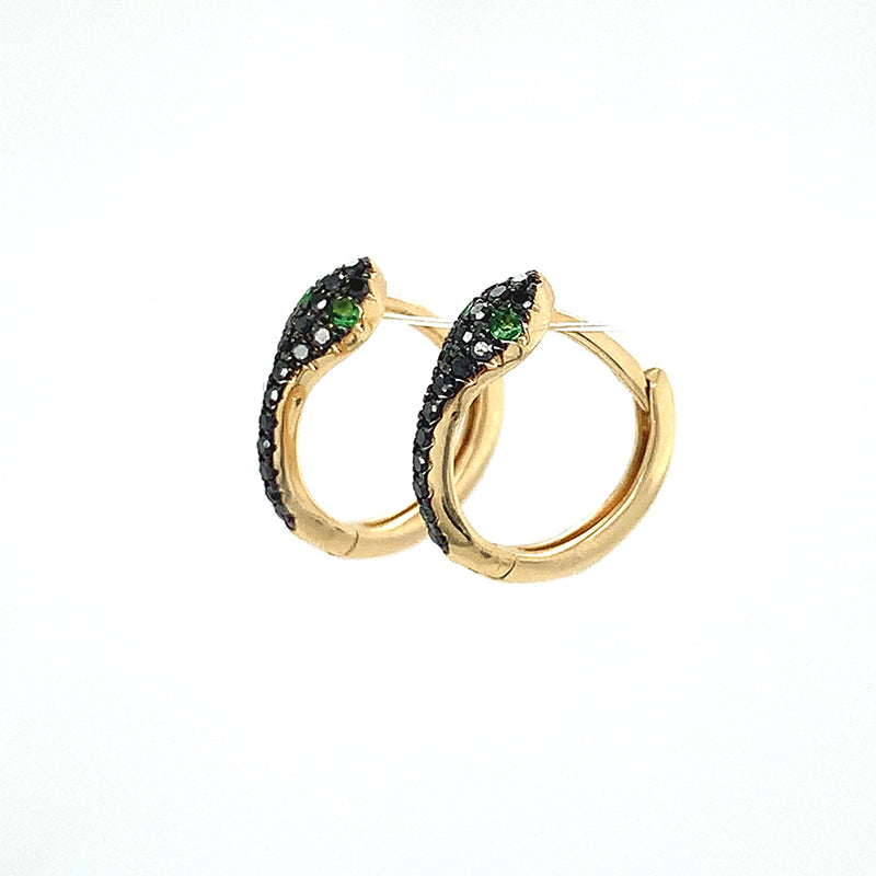 14k MINI SNAKE huggies - YG Rhodium + Emerald Eyes **