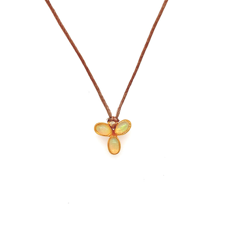 Ethiopian Opal Flower Necklace on Brown Cord