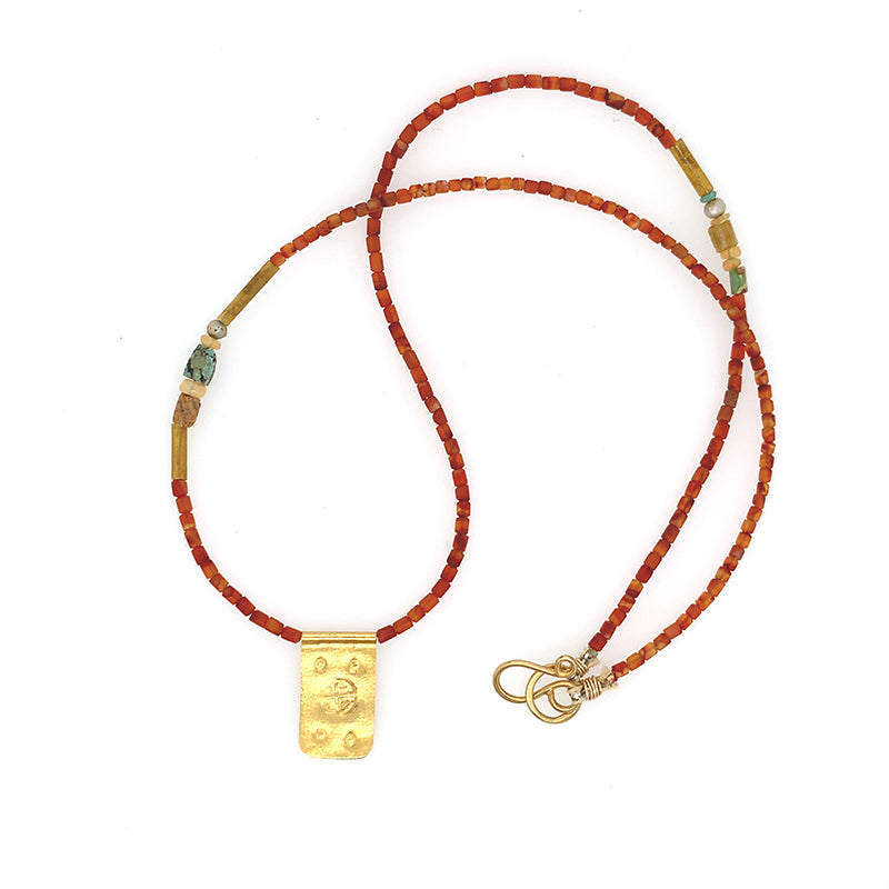 Antique Agate Beaded Talisman Opal + Turquoise Necklace