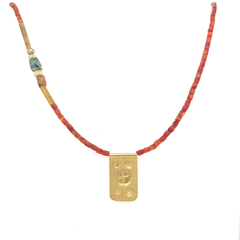 Antique Agate Beaded Talisman Opal + Turquoise Necklace