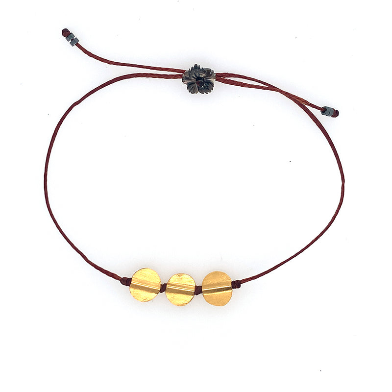 3 Coin Bracelet on Brown Cord