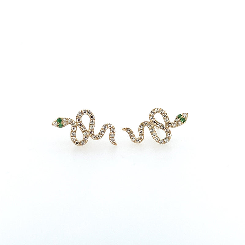 ** 14k YG SNAKE Studs - Emerald Eyes **