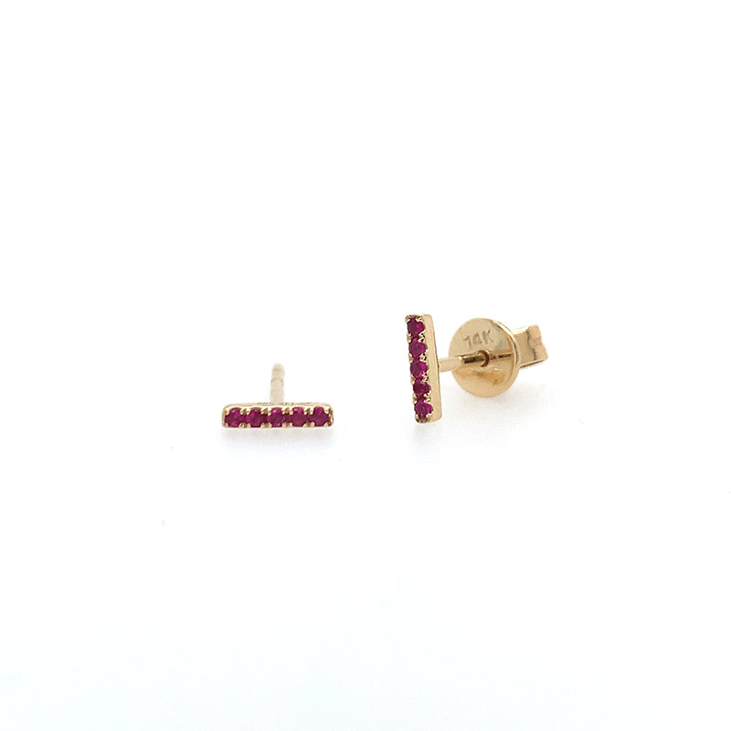14k Bar Studs - YG Ruby