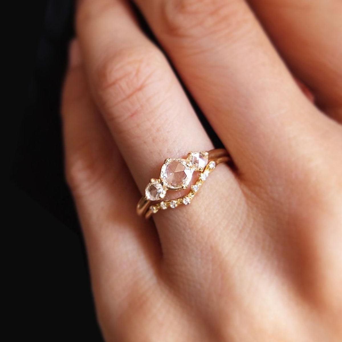 14k Rosecut Diamond Trilogy Ring - KESTREL