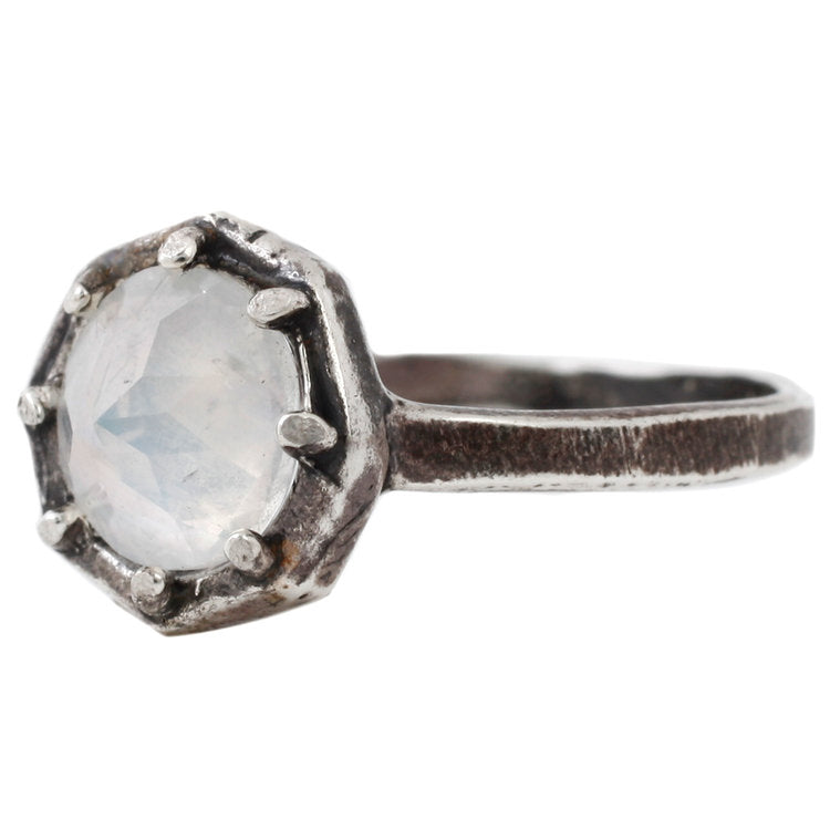 Ox SS Octagonal Ring - Rainbow Moonstone