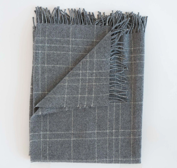 Merino Lambswool Throw - Check Graphite - KESTREL