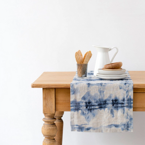 Linen Table Runner - Tie Dye Blue