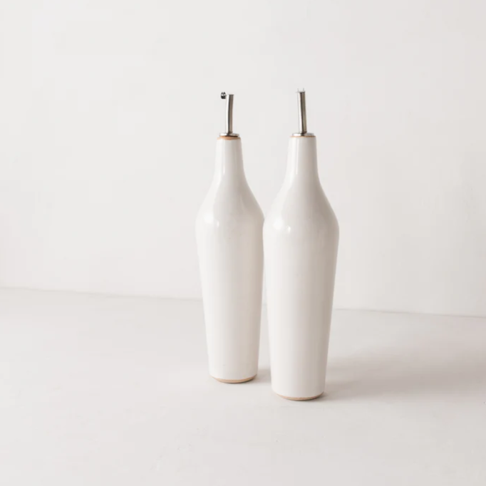 Minimal Oil Cruet Bottle - White Stoneware