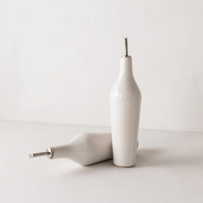 Minimal Oil Cruet Bottle - White Stoneware