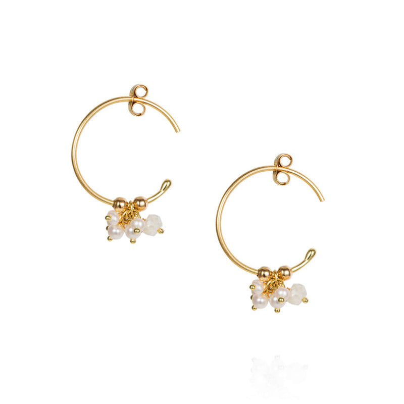 18k Baby Hoops Earrings with Pearl Cluster