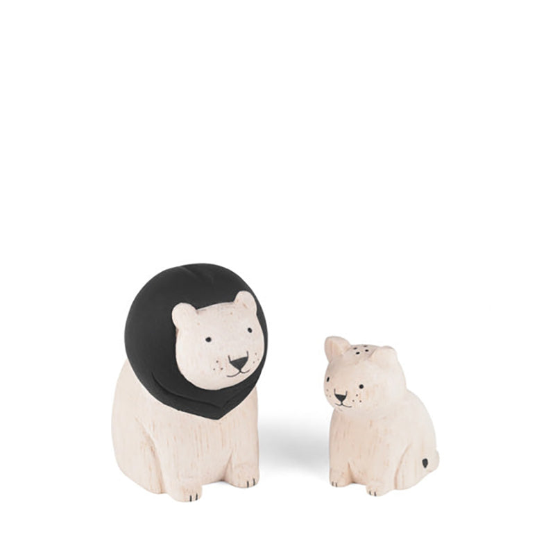 Tiny Wooden Lion Family