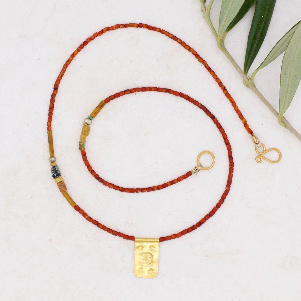 Antique Agate Beaded Talisman Opal + Turquoise Necklace