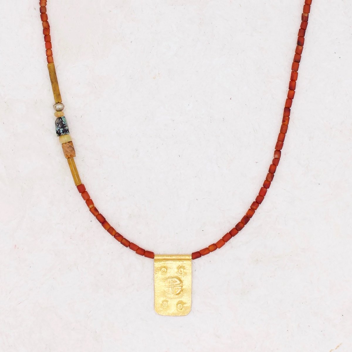 Antique Agate Beaded Talisman Opal + Turquoise Necklace