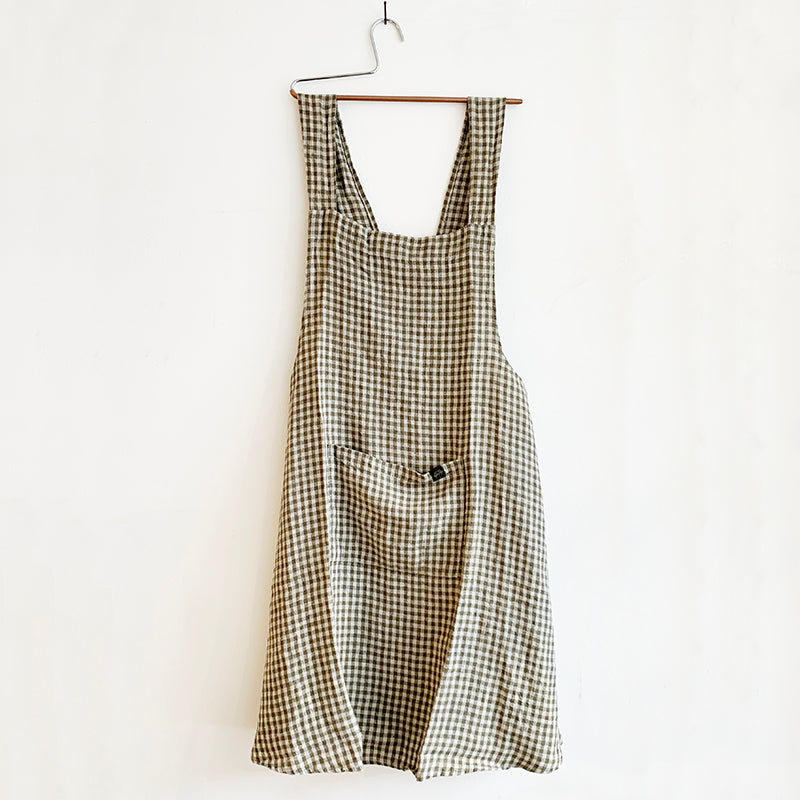 Haomy Pinafore Apron  Khaki Check