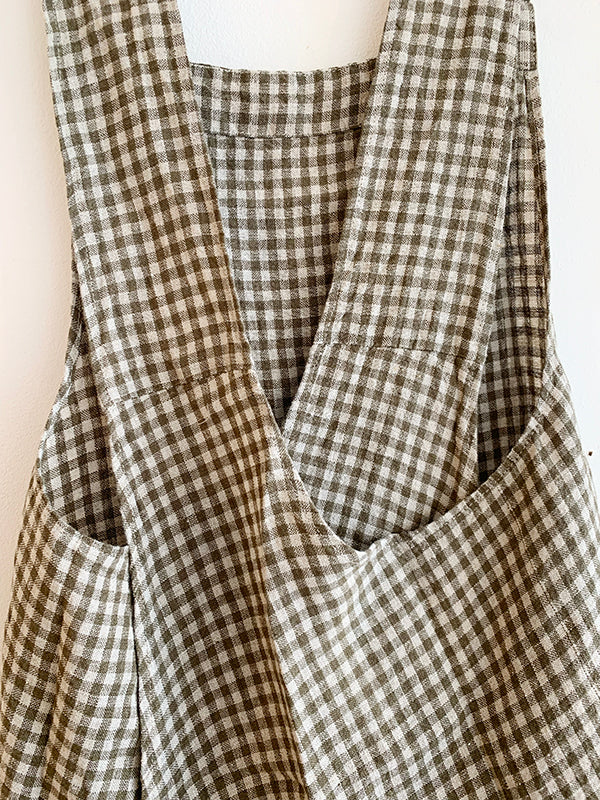 Haomy Pinafore Apron  Khaki Check