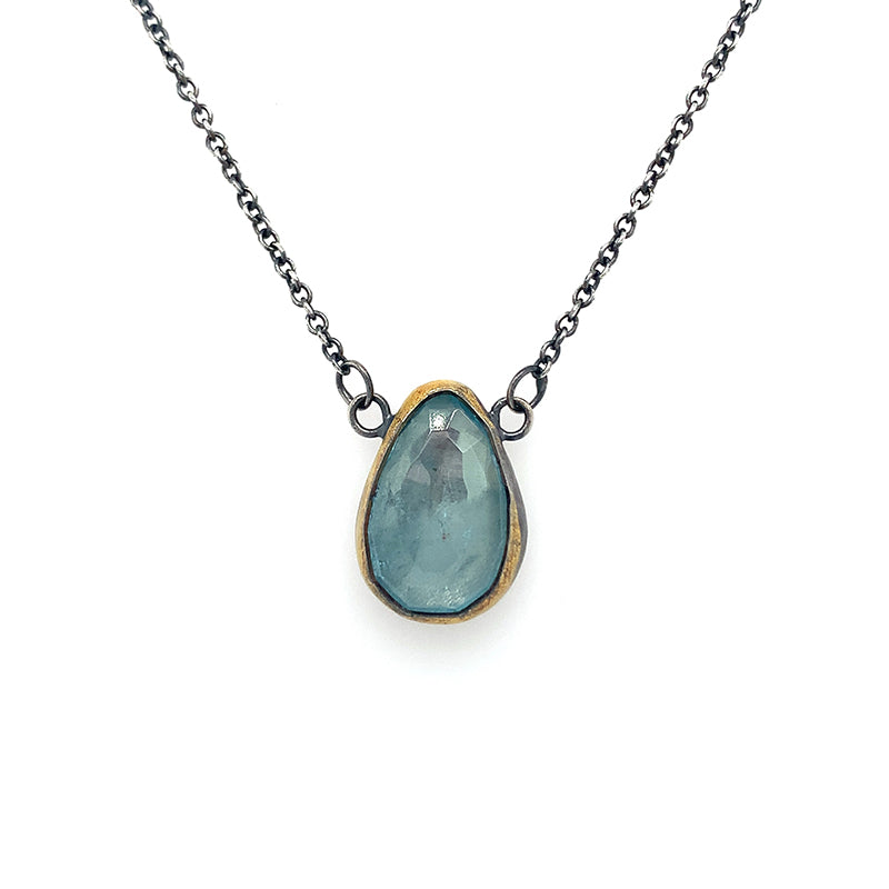 Teardrop Aquamarine Fold Necklace (ox/24k)