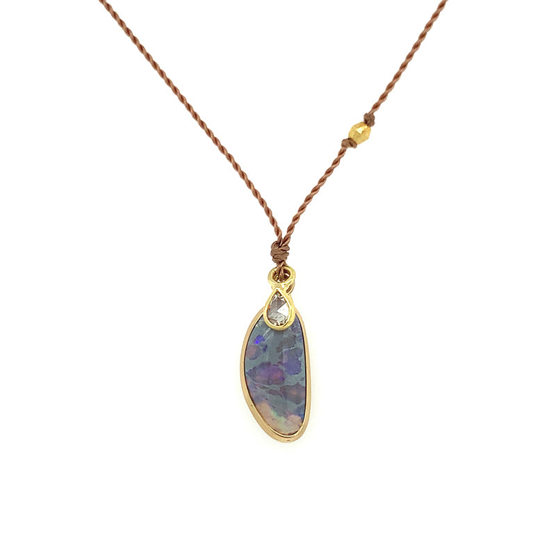 Blue Australian Opal With Diamond Charm