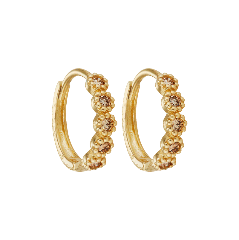 14k Textured Champagne Diamond Hoops
