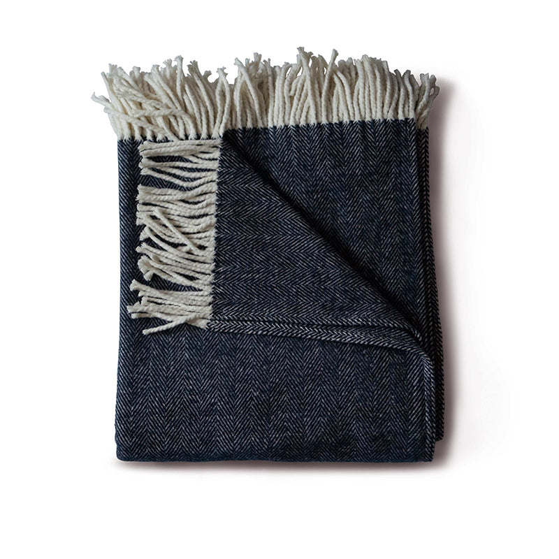 Cotton Herringbone Throw - Deep Blue