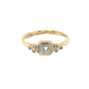 14k Square Grey Diamond Ring with Side Diamonds