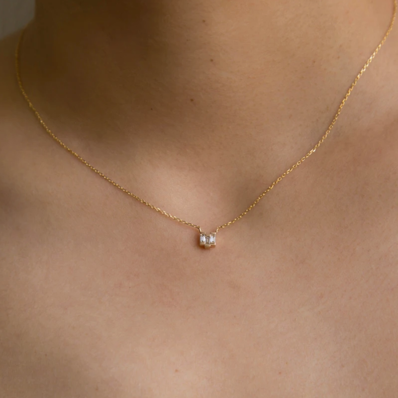 14K Diamond Baguette Step Necklace
