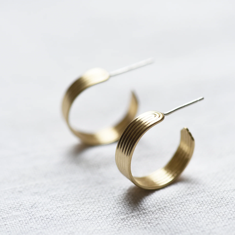 Stripe Brass Hoops with Posts