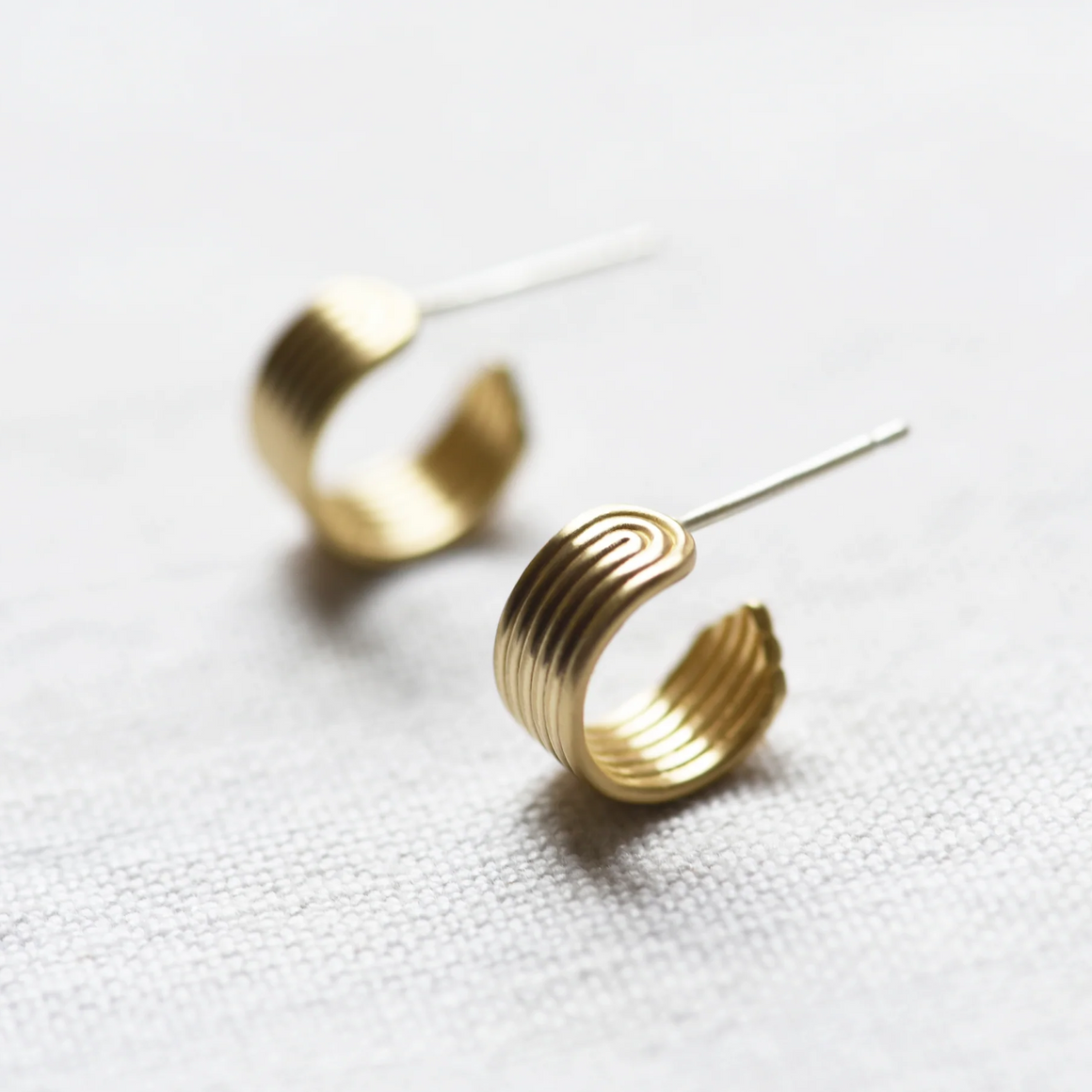 Small Stripe Brass Hoops with Posts