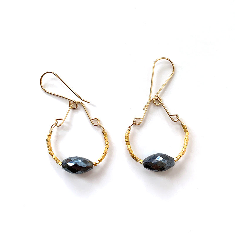 Seed Bead Hoop Earrings - Labradorite Bead