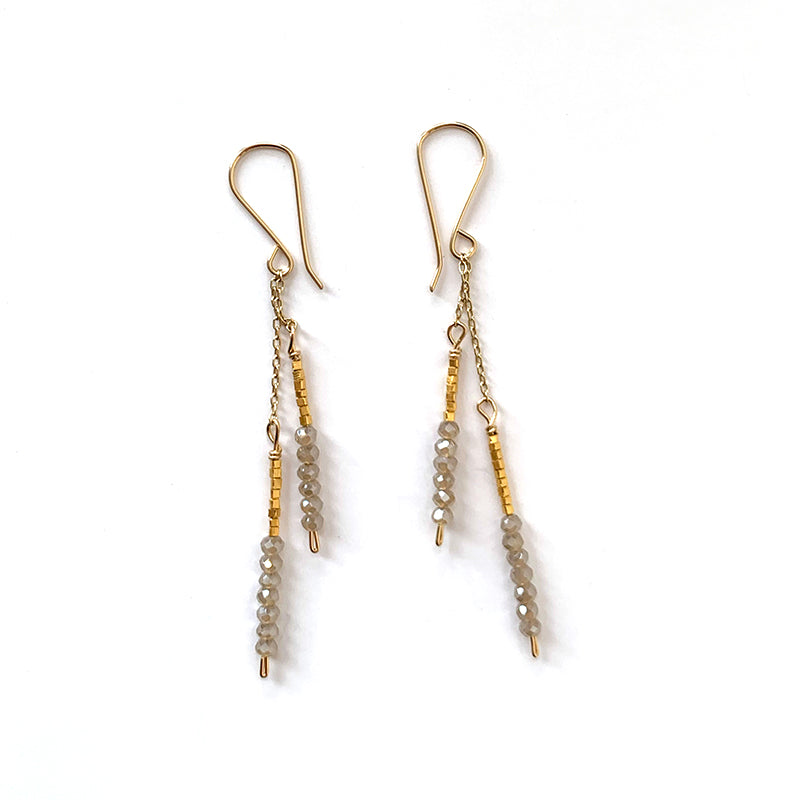 Seed Bead Quill Duo Earrings - Sandy Quartz