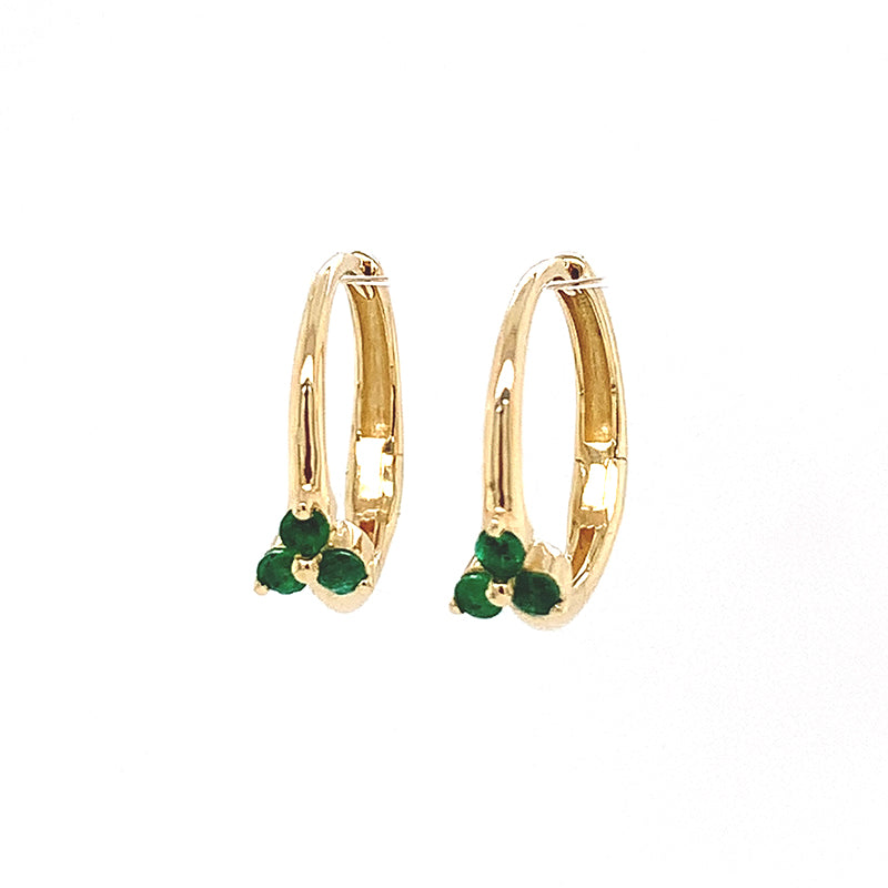 **14k Huggies - YG Emerald Trio Flower**