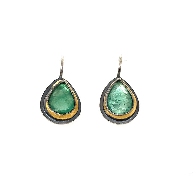 Carved Dangle Earrings - Teardrop Emerald