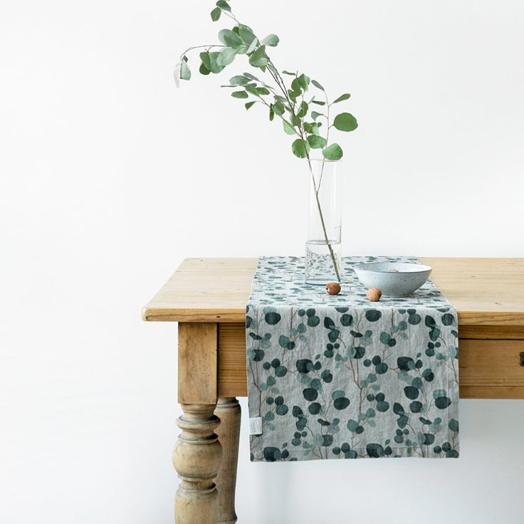 Linen Table Runner - Eucalyptus Print