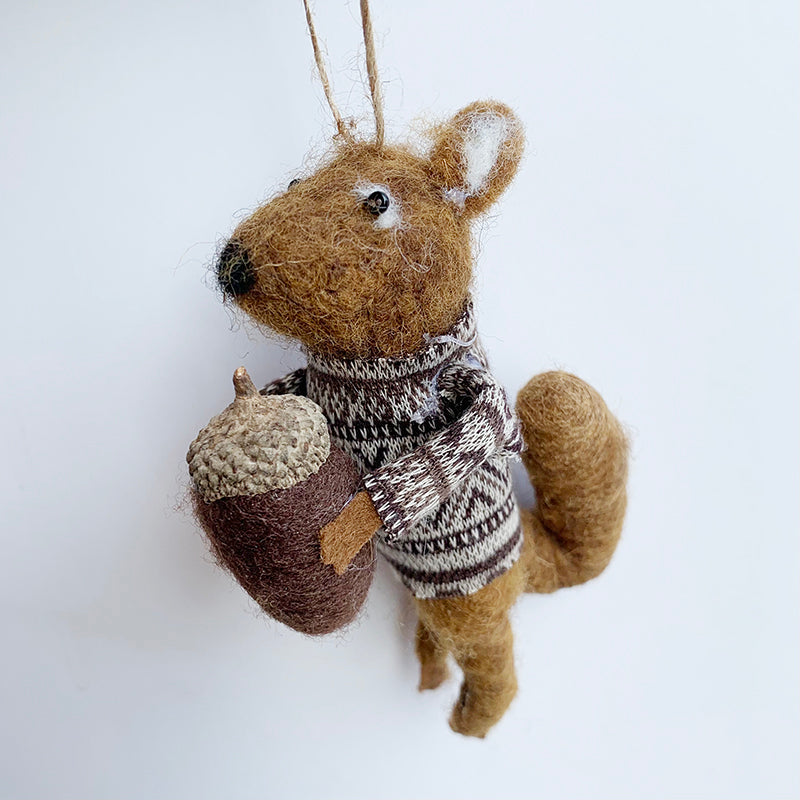 Felt Squirrel with Nut Ornament