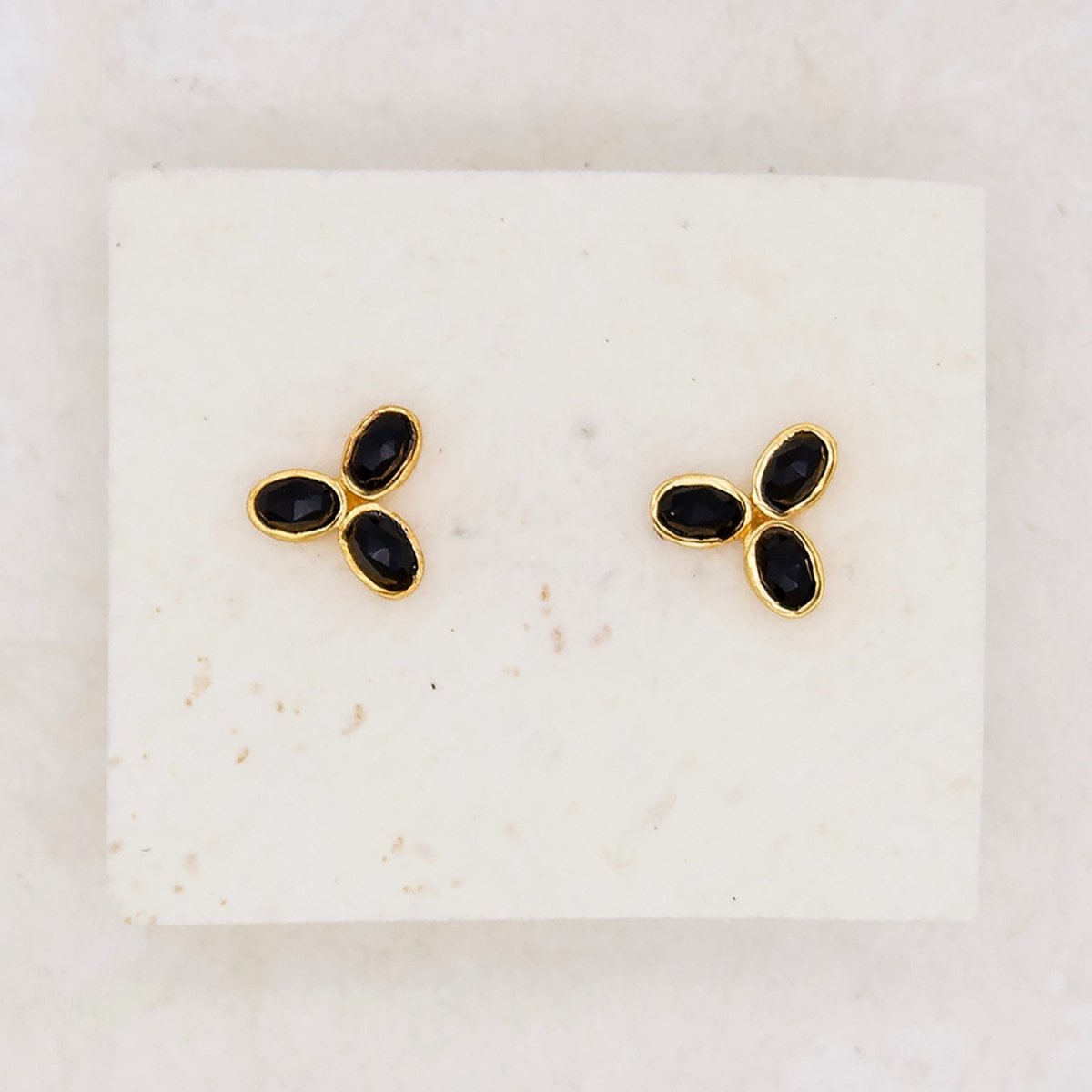 Black Chalcedony Flower Studs