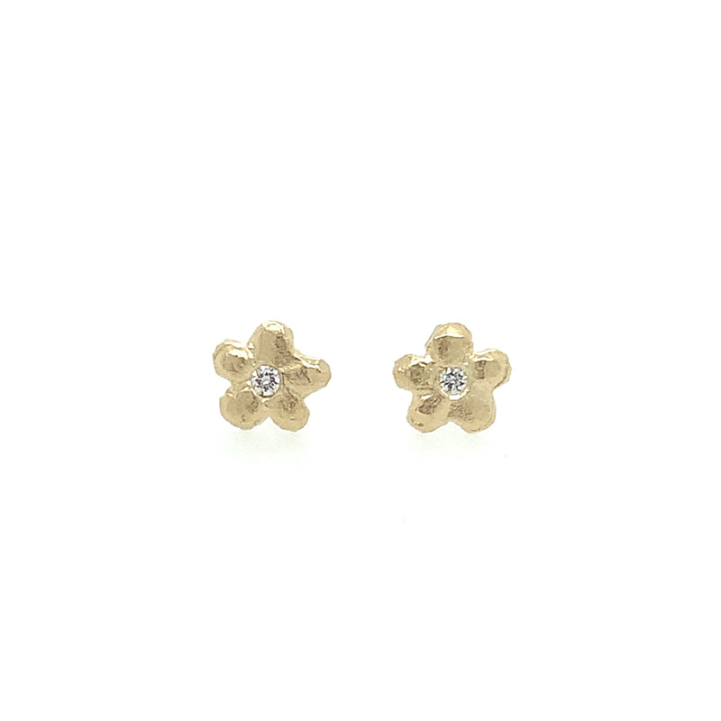 14k Tiny Flower With Diamond Studs