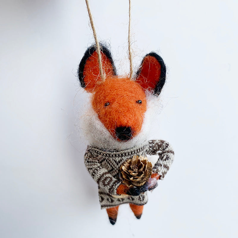 Felt Fox with Pinecone Ornament